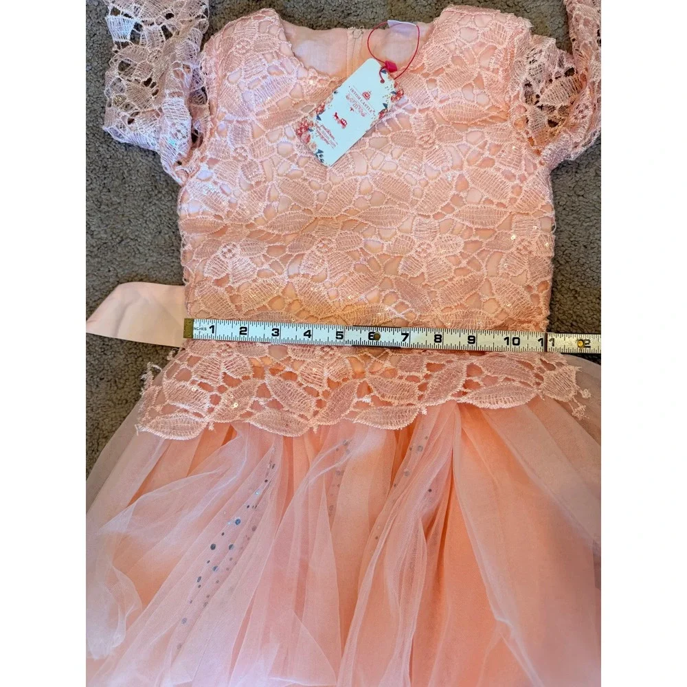 Ibtom Castle Girls Peach Pink Lace Tulle Sequin Flower‎ Girl Pageant Dress 130